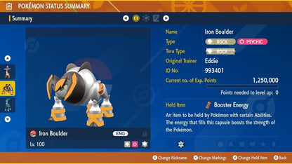 Iron Boulder 6 IV Competitive Battle Customizable OT Pokémon Scarlet Violet by Shiny Living Dex | Shiny Living Dex