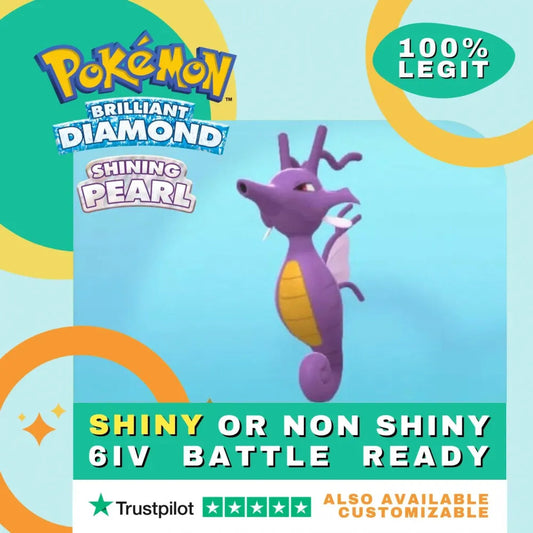 Kingdra Shiny ✨ or Non Shiny Pokémon Brilliant Diamond Shining Pearl Battle Ready 6 IV Competitive 100% Legit Level 100 Customizable Custom OT by Shiny Living Dex | Shiny Living Dex