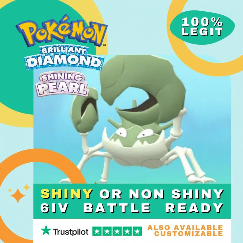 Kingler Shiny ✨ or Non Shiny Pokémon Brilliant Diamond Shining Pearl Battle Ready 6 IV Competitive 100% Legit Level 100 Customizable Custom OT by Shiny Living Dex | Shiny Living Dex