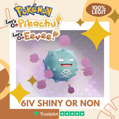 Koffing Shiny ✨ or Non Shiny Pokémon Let's Go Pikachu Eevee Level 1 Legit 6 IV 100% Legal from GO Park Customizable Custom OT by Shiny Living Dex | Shiny Living Dex