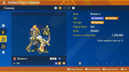 Kommo-o Unrivaled Tera Raid Event Mightiest Mark 6 IV Pokémon Scarlet Violet
