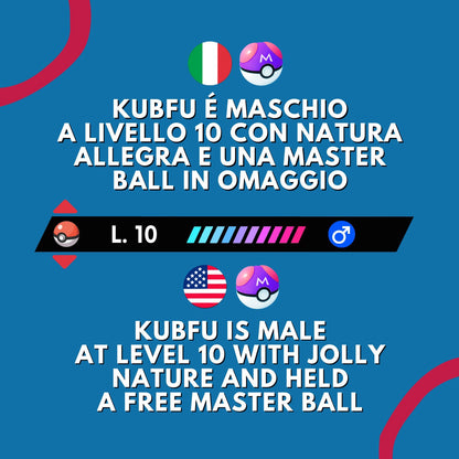 Kubfu Non Shiny 6 IV e Master Ball Legit Pokemon Spada Scudo Sword Shield