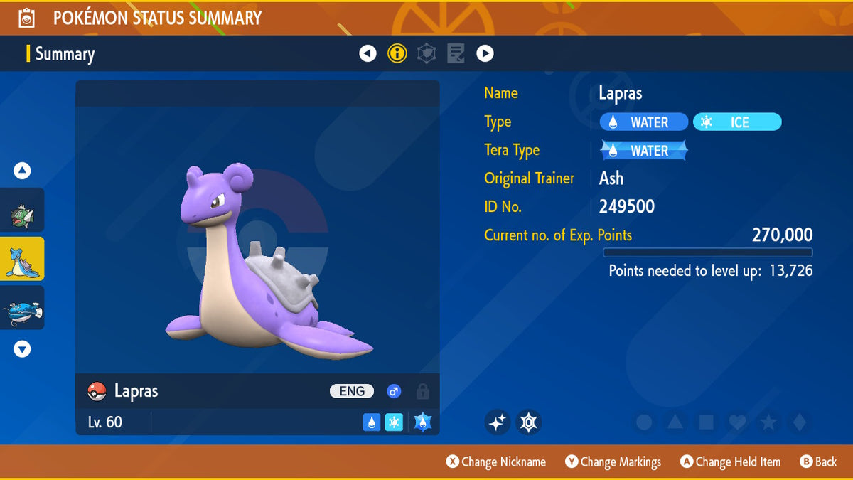 Lapras Shiny Event Intellectual Mark Scholar Untouched IV Pokémon Scarlet Violet