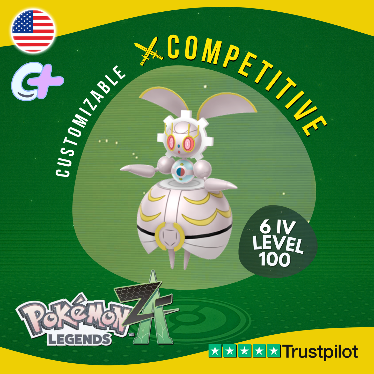 Magearna Grey Non Shiny 6 IV Pokémon Legends Z-A Competitive Customizable ZA Z A