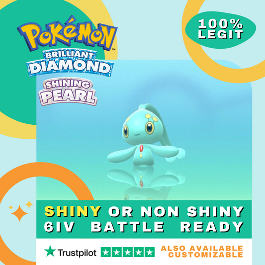 Manaphy Level Battle Ready 6 IV Pokémon Diamante Perla Diamond Pearl ✨ or Non Shiny Pokémon Brilliant Diamond Shining Pearl Battle Ready 6 IV Competitive 100% Legit Level 100 Customizable Custom OT by Shiny Living Dex | Shiny Living Dex