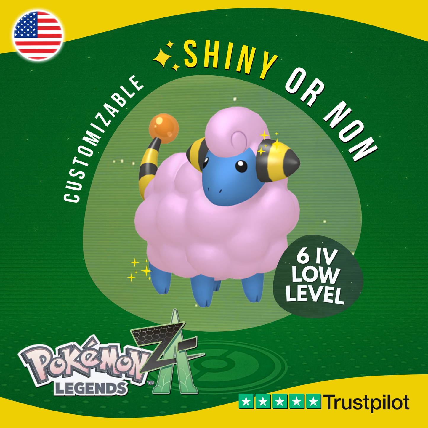 Mareep Shiny or Non ✨ 6 IV Pokémon Legends Z-A Competitive Customizable ZA Z A