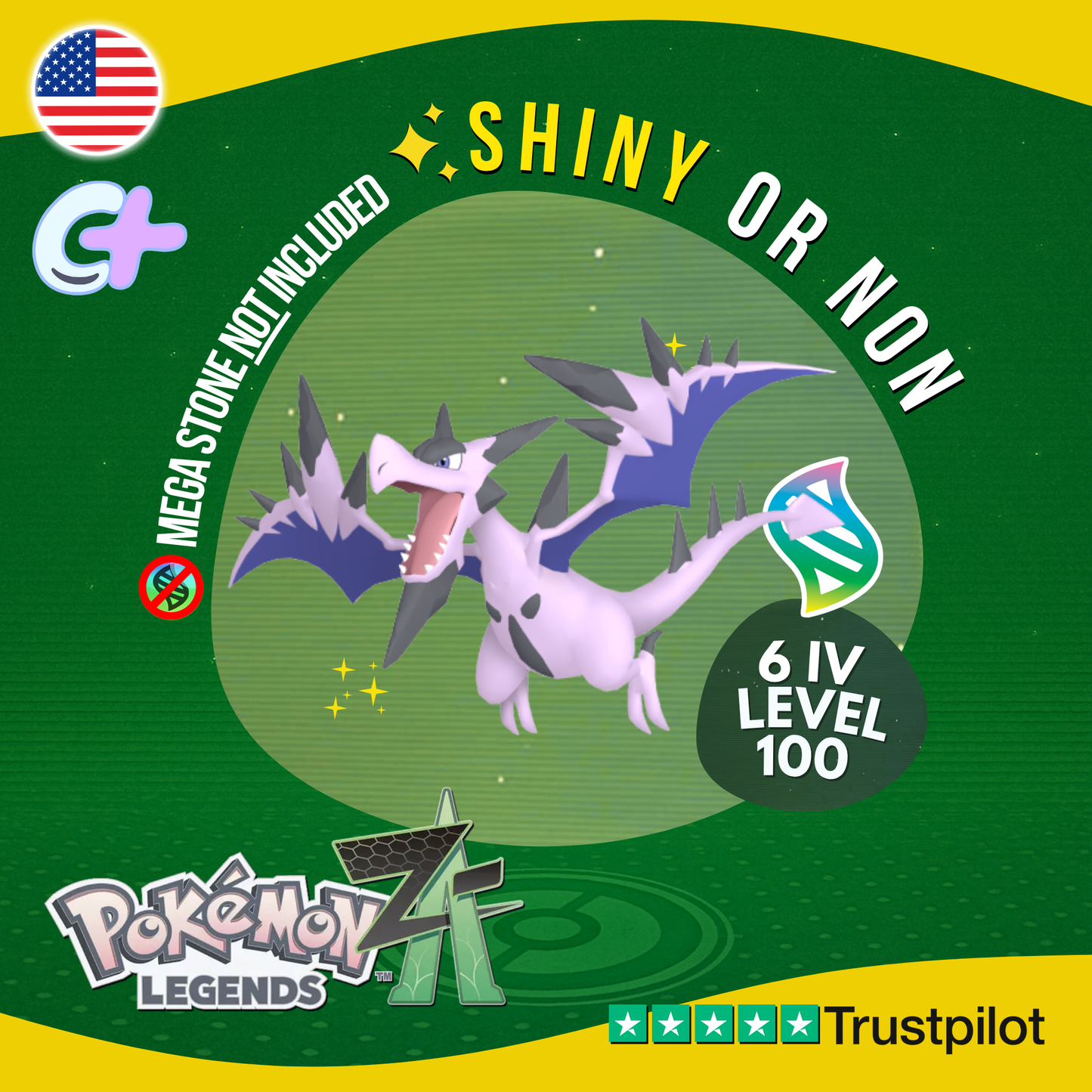 Mega Aerodactyl Shiny or Non ✨ 6 IV Pokémon Legends Z-A Battle Ready ZA Z A