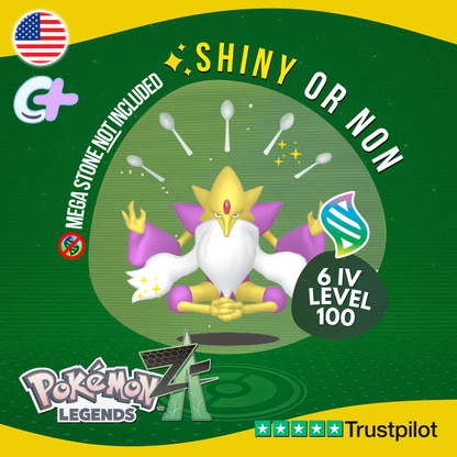 Mega Alakazam Shiny or Non ✨ 6 IV Pokémon Legends Z-A Battle Ready ZA Z A