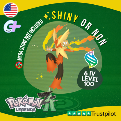 Mega Blaziken Shiny or Non Shiny ✨ 6 IV Pokémon Legends Z-A Battle Ready ZA Z A