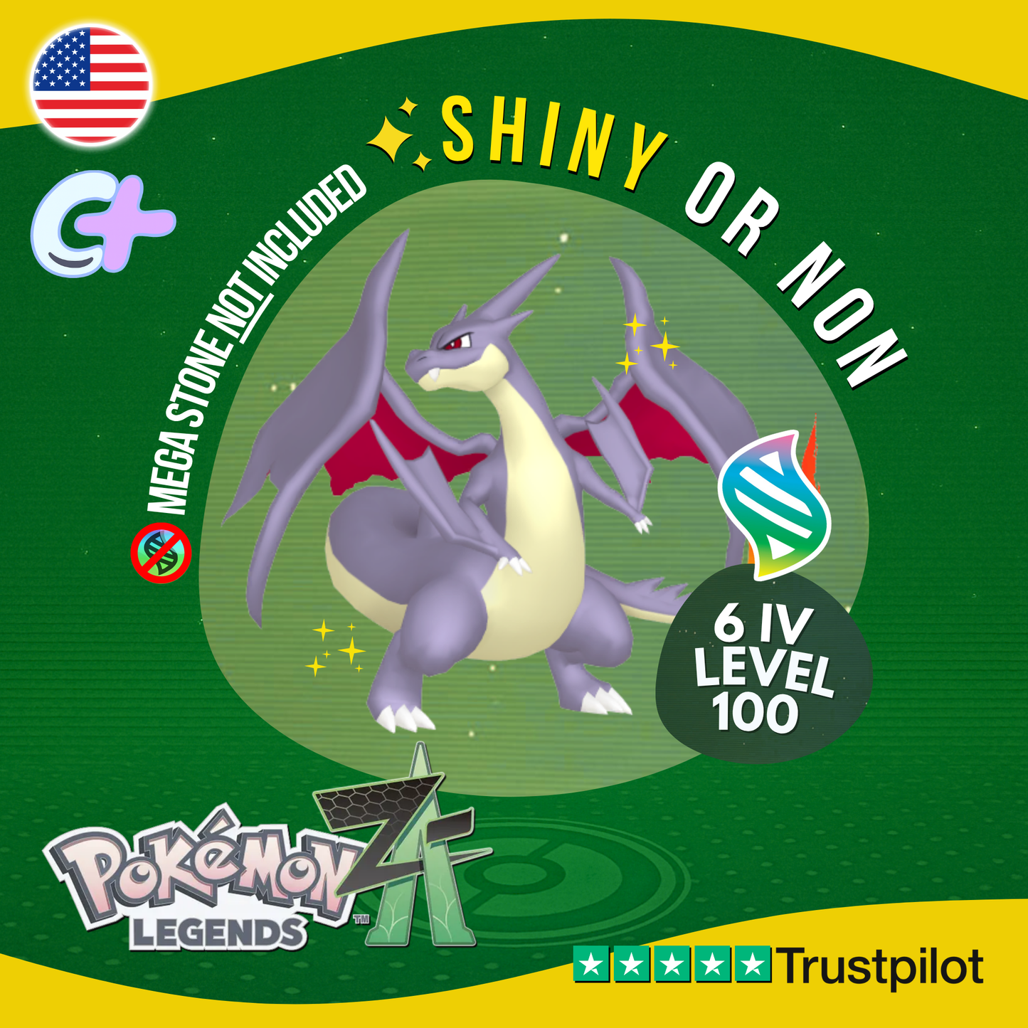 Mega Charizard Y Shiny or Non ✨ 6 IV Pokémon Legends Z-A Battle Ready ZA Z A