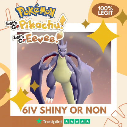 Mega Charizard Y Shiny ✨ or Non Shiny Pokémon Let's Go Pikachu Eevee Level 100 Competitive Battle Ready 6 IV 100% Legit Legal Customizable Custom OT by Shiny Living Dex | Shiny Living Dex