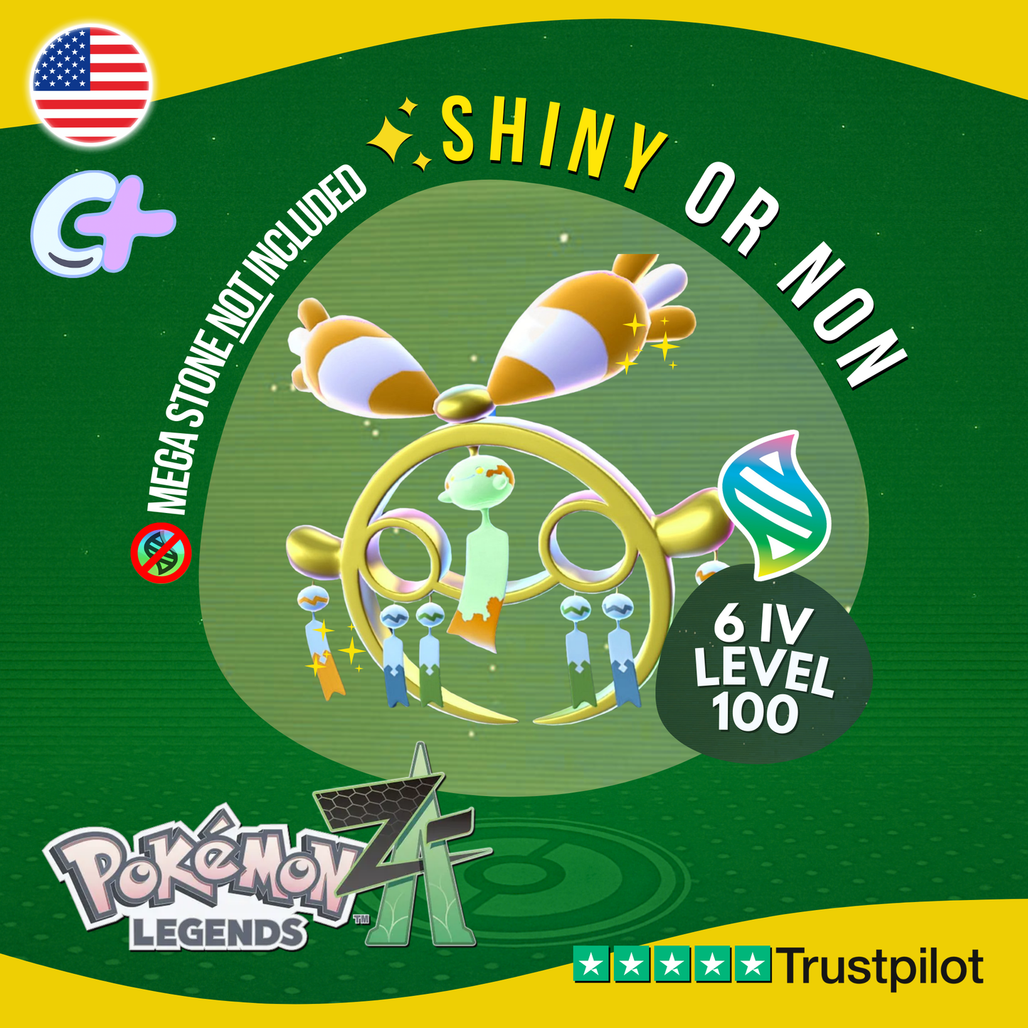 Mega Chimecho Shiny or Non ✨ 6 IV Pokémon Legends Z-A Battle Ready ZA Z A