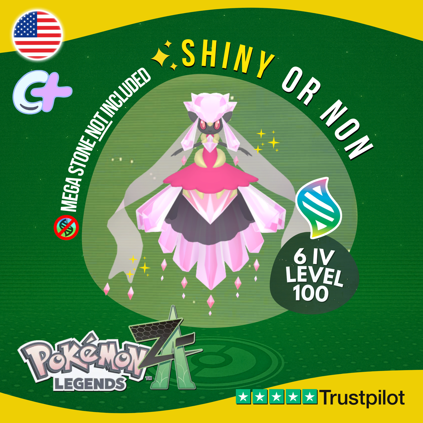 Mega Diancie Shiny or Non Shiny ✨ 6 IV Pokémon Legends Z-A Battle Ready ZA Z A