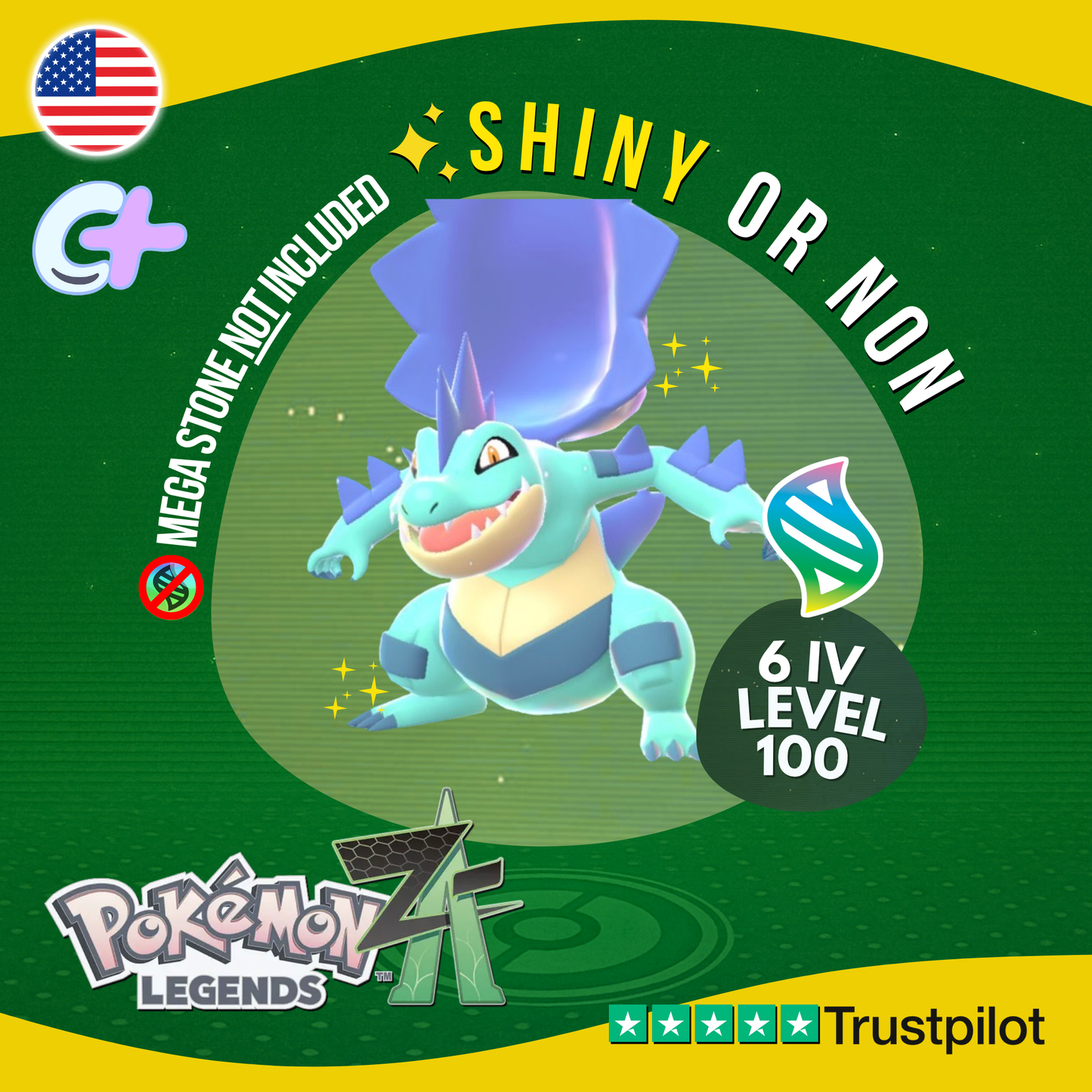 Mega Feraligatr Shiny or Non ✨ 6 IV Pokémon Legends Z-A Battle Ready ZA Z A