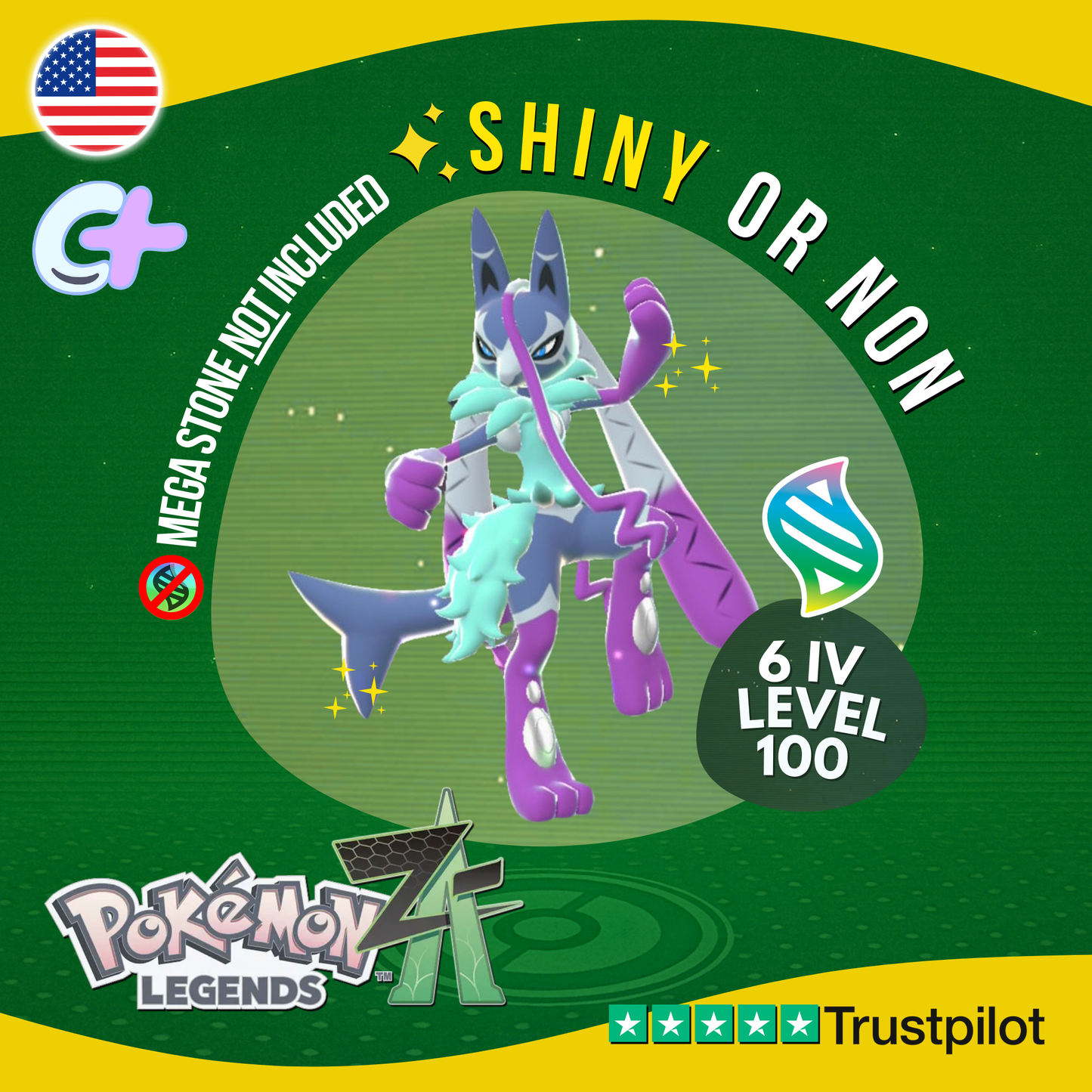 Mega Lucario Z Shiny or Non ✨ 6 IV Pokémon Legends Z-A Battle Ready ZA Z A
