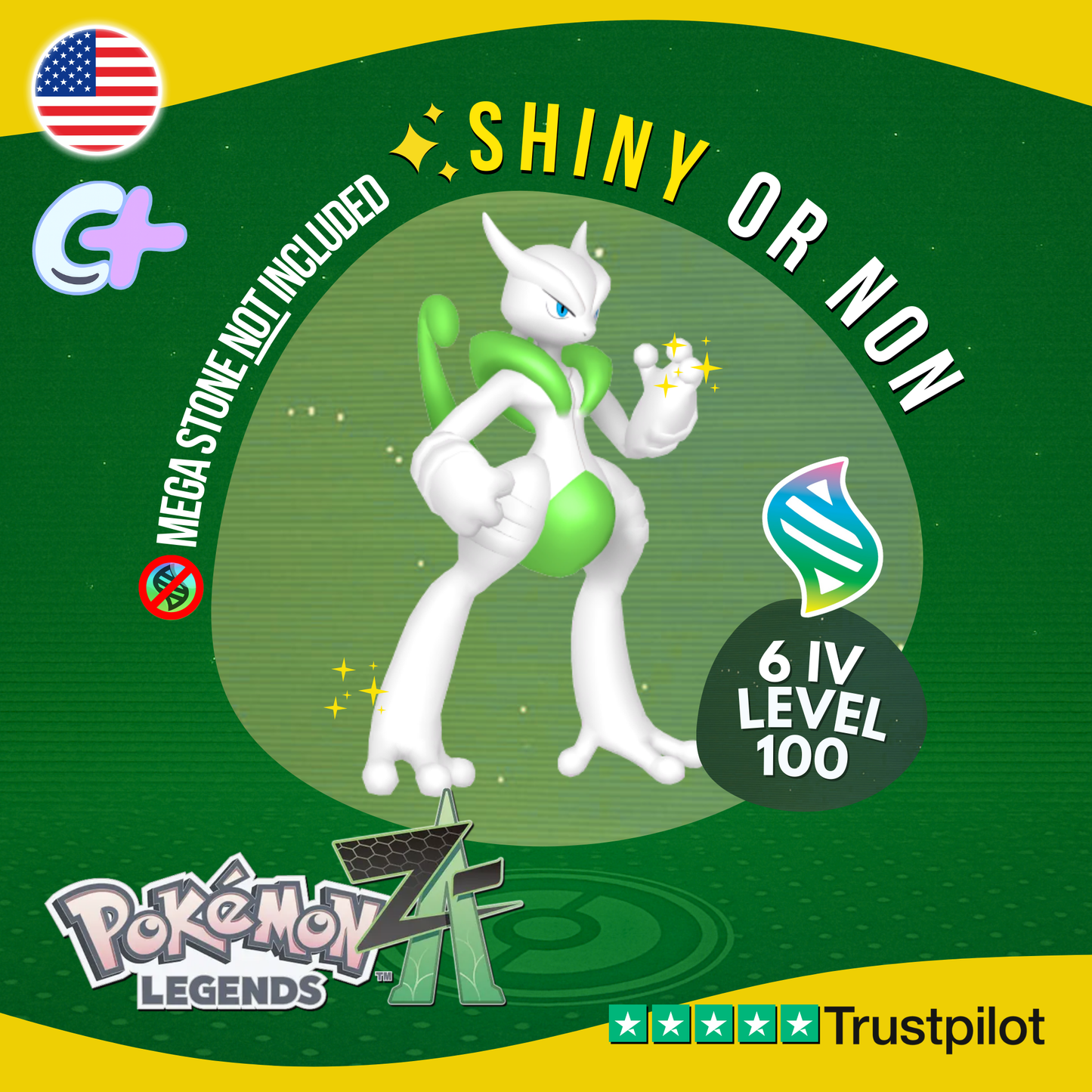 Mega Mewtwo X Shiny or Non Shiny ✨ 6 IV Pokémon Legends Z-A Battle Ready ZA Z A