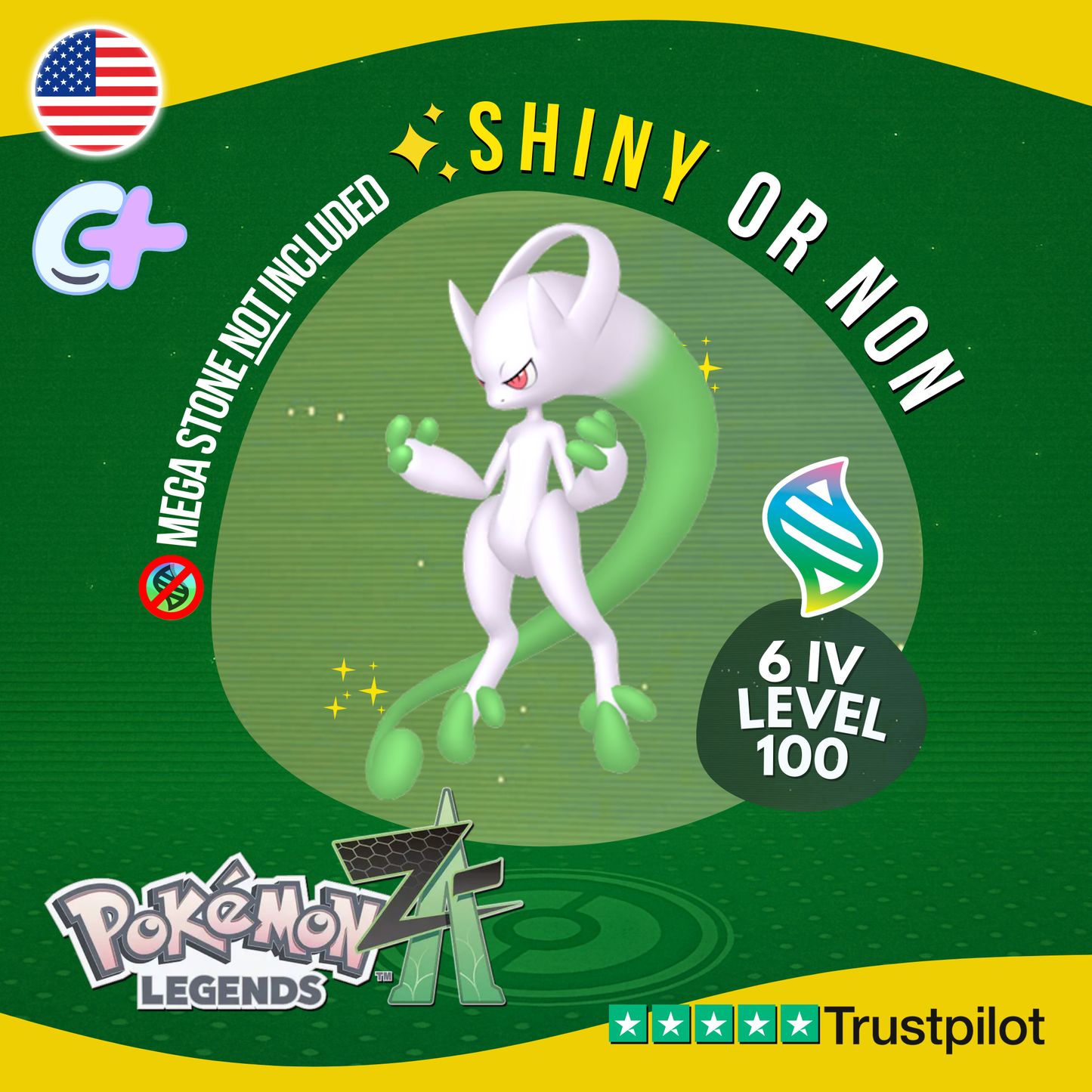 Mega Mewtwo Y Shiny or Non Shiny ✨ 6 IV Pokémon Legends Z-A Battle Ready ZA Z A