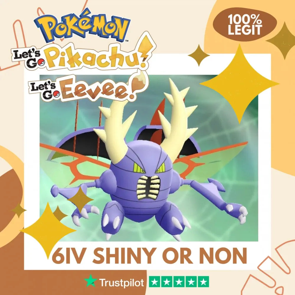 Mega Pinsir Shiny ✨ or Non Shiny Pokémon Let's Go Pikachu Eevee Level 100 Competitive Battle Ready 6 IV 100% Legit Legal Customizable Custom OT by Shiny Living Dex | Shiny Living Dex