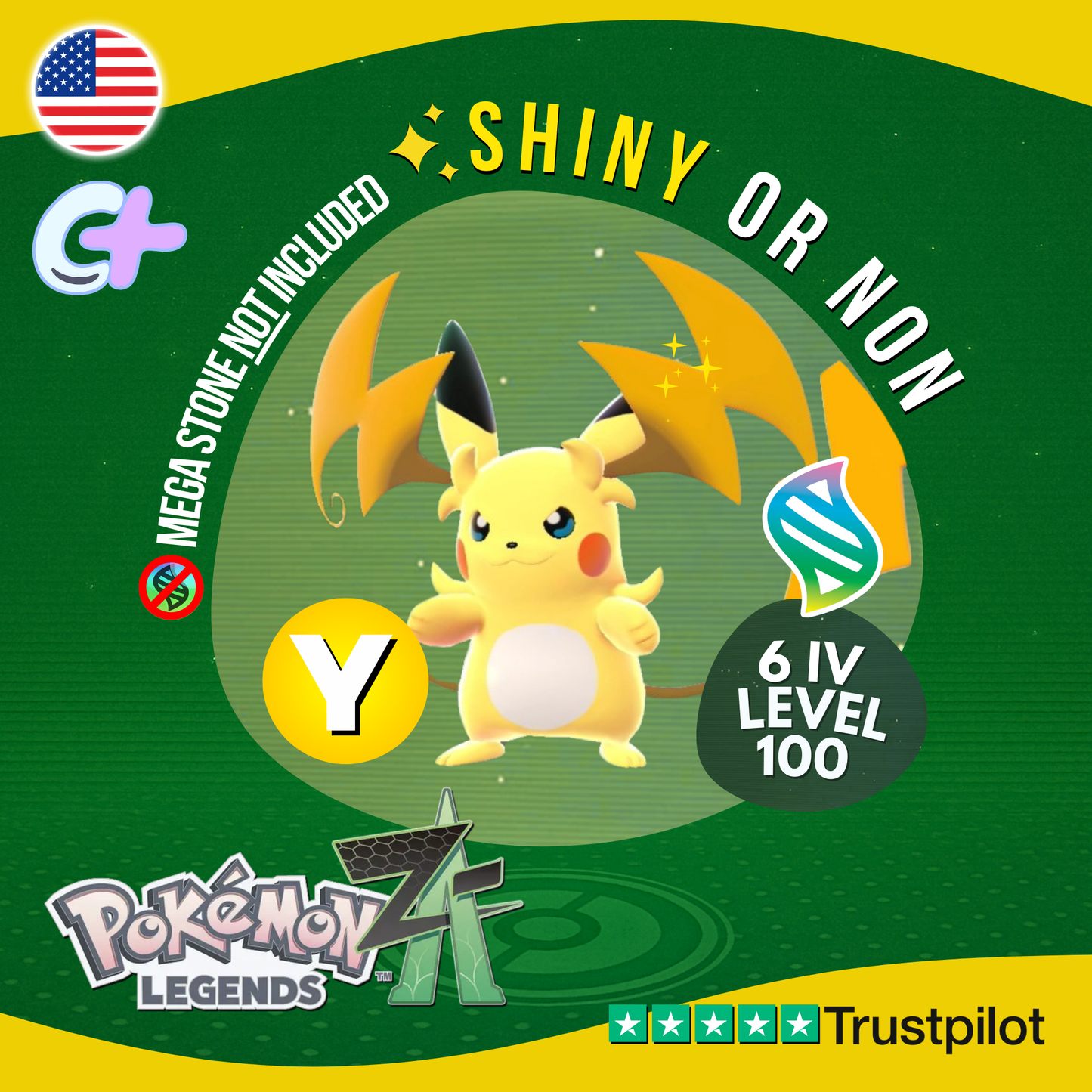 Mega Raichu Y Shiny or Non ✨ 6 IV Pokémon Legends Z-A Battle Ready ZA Z A