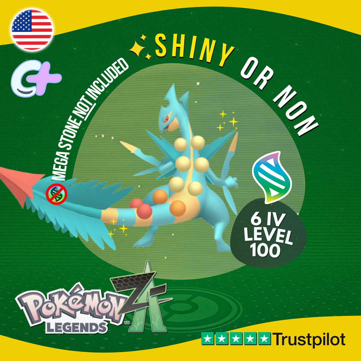 Mega Sceptile Shiny or Non ✨ 6 IV Pokémon Legends Z-A Battle Ready ZA Z A
