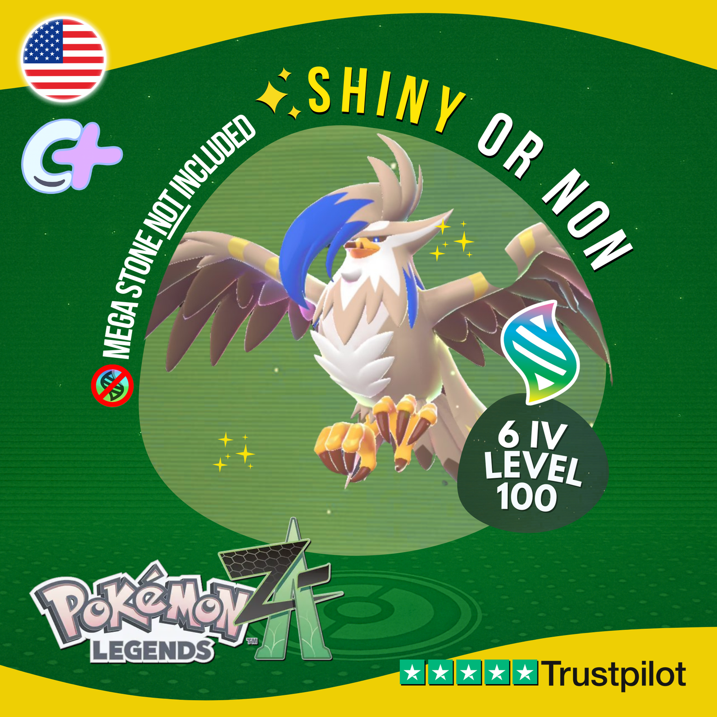 Mega Staraptor Shiny or Non ✨ 6 IV Pokémon Legends Z-A Battle Ready ZA Z A