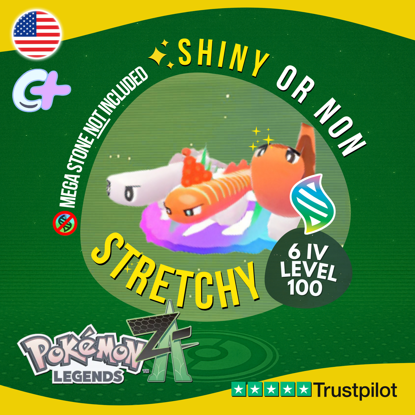Mega Tatsugiri Stretchy Shiny or Non 6IV Pokémon Legends Z-A Battle Ready ZA Z A