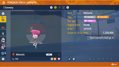 Meloetta Pirouette Forme Dance 6 IV Shiny or Non Shiny Competitive Pokémon Scarlet Violet OT Level by Shiny Living Dex | Shiny Living Dex