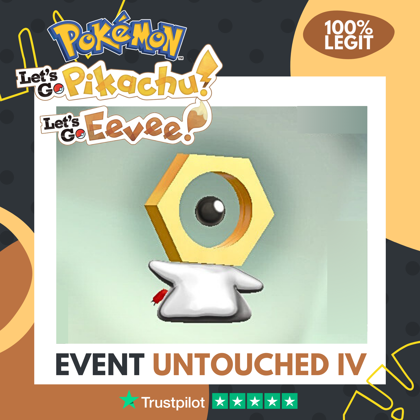 Meltan Event October 2024 Legit Untouched IV Pokémon Let's Go Pikachu Eevee Untouched Lv. 25 by Shiny Living Dex | Shiny Living Dex