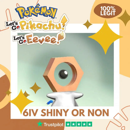 Meltan Shiny ✨ or Non Shiny Pokémon Let's Go Pikachu Eevee Level 1 Legit 6 IV 100% Legal from GO Park Customizable Custom OT by Shiny Living Dex | Shiny Living Dex