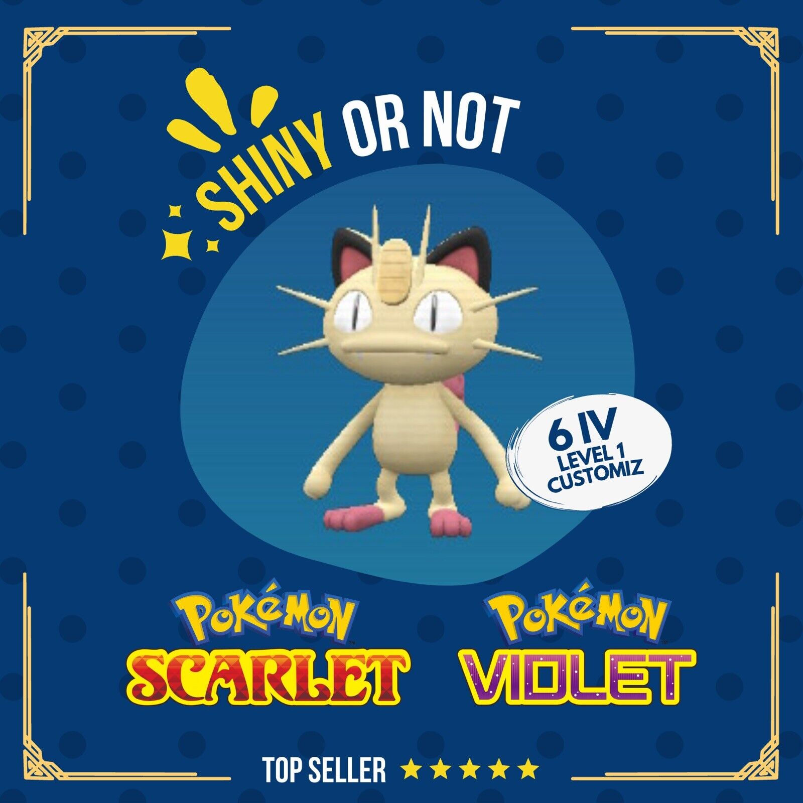 Meowth Shiny or Non ✨ 6 IV Customizable Nature Level OT Pokémon Scarlet Violet by Shiny Living Dex | Shiny Living Dex