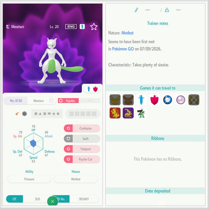 Mewtwo Event 9 July 2026 Fest Times Square Untouched 6 IV Pokémon HOME Shundo Scarlet Z-A Sword Diamond Compatible