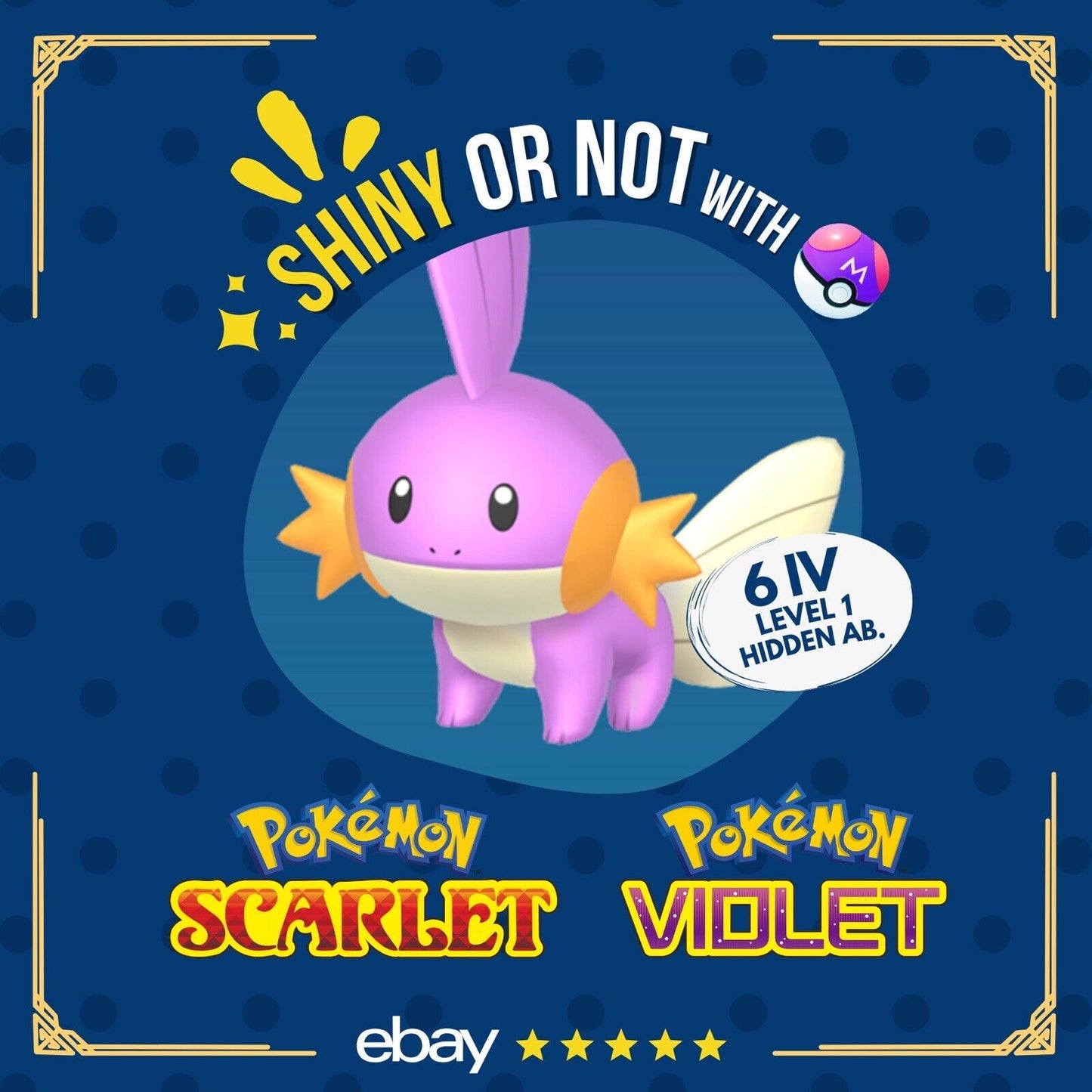 Mudkip Shiny or Non ✨ 6 IV Customizable Nature Level OT Pokémon Scarlet Violet by Shiny Living Dex | Shiny Living Dex