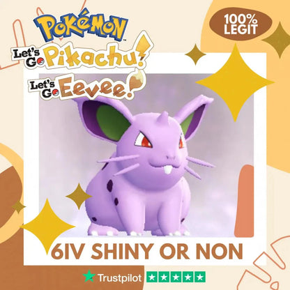 Nidoran ♀ Female Shiny ✨ or Non Shiny Pokémon Let's Go Pikachu Eevee Level 1 Legit 6 IV 100% Legal from GO Park Customizable Custom OT by Shiny Living Dex | Shiny Living Dex