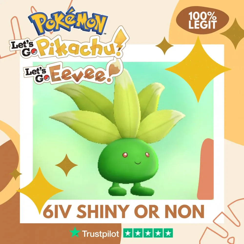 Oddish Shiny ✨ or Non Shiny Pokémon Let's Go Pikachu Eevee Level 1 Legit 6 IV 100% Legal from GO Park Customizable Custom OT by Shiny Living Dex | Shiny Living Dex