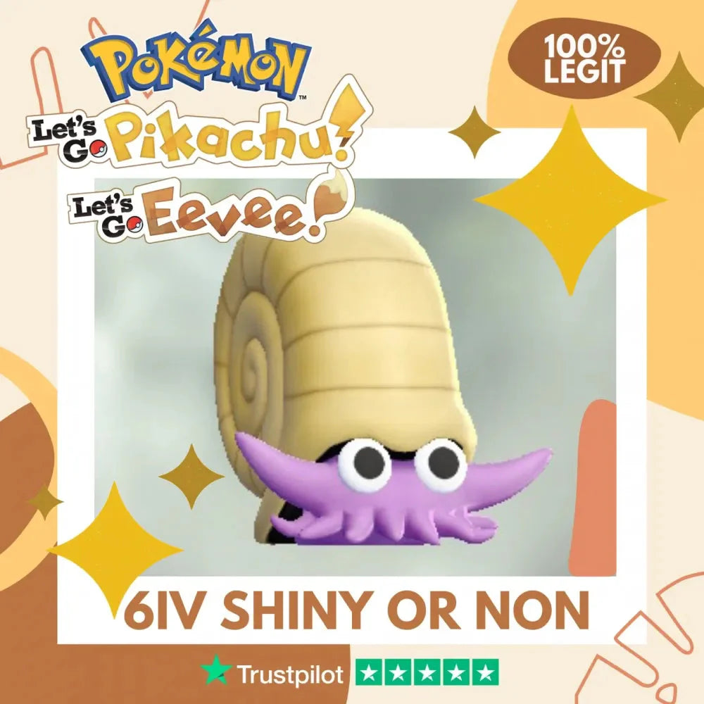 Omanyte Shiny ✨ or Non Shiny Pokémon Let's Go Pikachu Eevee Level 1 Legit 6 IV 100% Legal from GO Park Customizable Custom OT by Shiny Living Dex | Shiny Living Dex