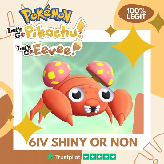 Paras Shiny ✨ or Non Shiny Pokémon Let's Go Pikachu Eevee Level 1 Legit 6 IV 100% Legal from GO Park Customizable Custom OT by Shiny Living Dex | Shiny Living Dex