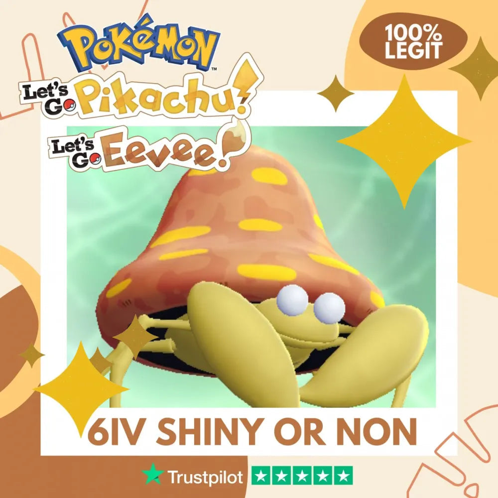 Parasect Shiny ✨ or Non Shiny Pokémon Let's Go Pikachu Eevee Level 100 Competitive Battle Ready 6 IV 100% Legit Legal Customizable Custom OT by Shiny Living Dex | Shiny Living Dex