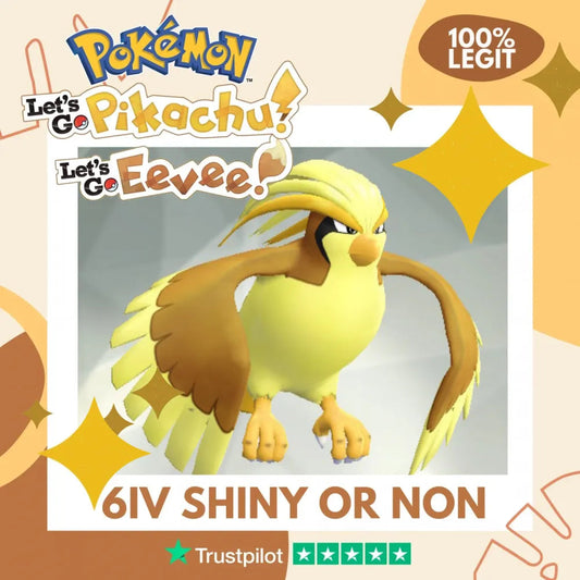 Pidgeot Shiny ✨ or Non Shiny Pokémon Let's Go Pikachu Eevee Level 100 Competitive Battle Ready 6 IV 100% Legit Legal Customizable Custom OT by Shiny Living Dex | Shiny Living Dex