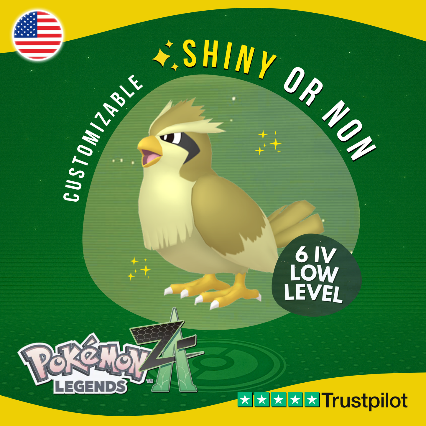 Pidgey Shiny or Non ✨ 6 IV Pokémon Legends Z-A Competitive Customizable ZA Z A