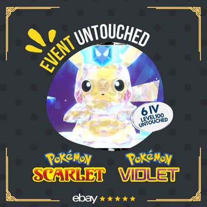 Pikachu Unrivaled Tera Raid Water Event Untouched Pokémon Scarlet Violet Non shiny Lv. 100 by Shiny Living Dex | Shiny Living Dex