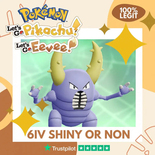Pinsir Shiny ✨ or Non Shiny Pokémon Let's Go Pikachu Eevee Level 100 Competitive Battle Ready 6 IV 100% Legit Legal Customizable Custom OT by Shiny Living Dex | Shiny Living Dex