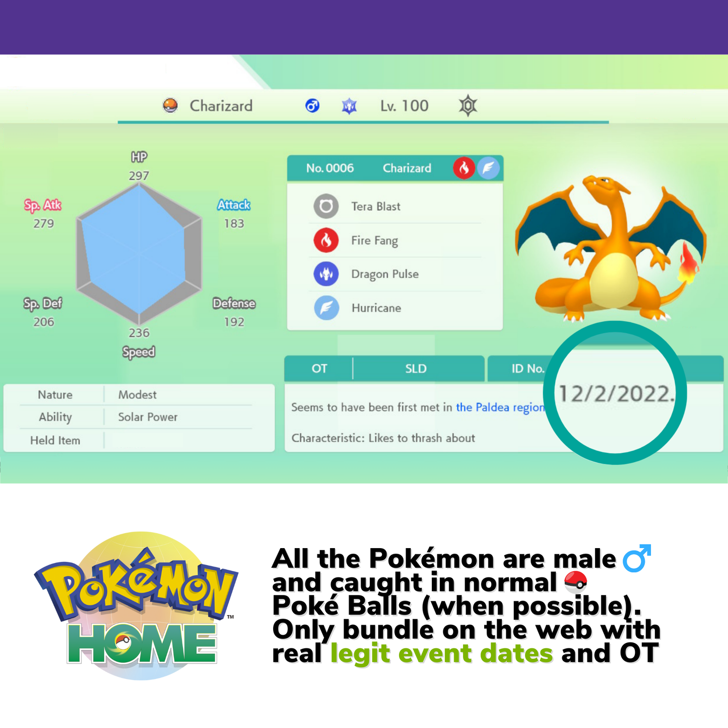 Pokémon HOME 2022 2023 2024 2025 2026 Untouched Event Complete Collection Scarlet Violet Tera Raid Bundle Custom Trainer name
