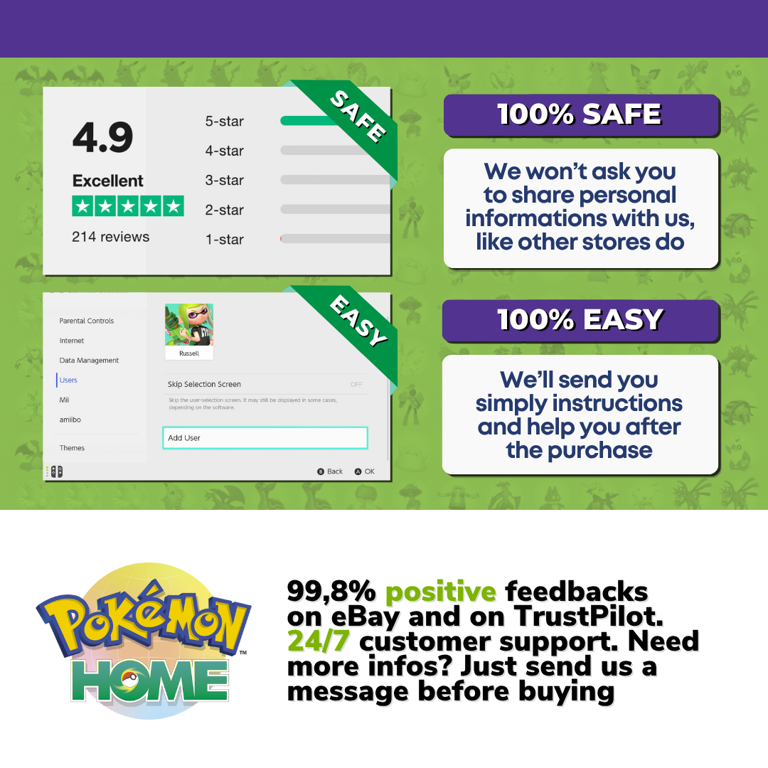 Pokémon HOME 2022 2023 2024 2025 2026 Untouched Event Complete Collection Scarlet Violet Tera Raid Bundle Custom Trainer name