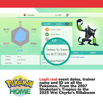 Pokémon HOME Cherish Ball Legit Untouched IV Living Dex Event Complete Collection from 2007 to 2025 Real Moves Level Dates
