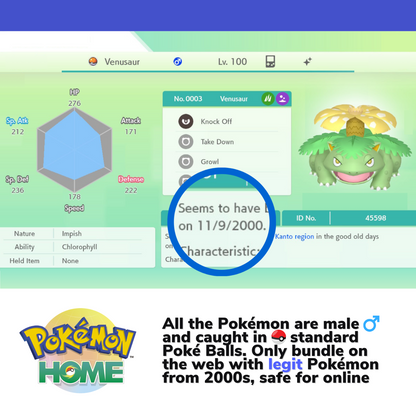 Pokémon HOME Red & Blue 2000s Kanto Full Untouched IV Shiny Living Dex Complete