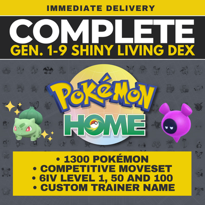 Pokémon HOME Shiny Living Dex 1300 Legit Pokedex OT Custom Complete from Bulbasaur to Pecharunt Scarlet Violet Competitive 6 IV by Il mio negozio | Shiny Living Dex