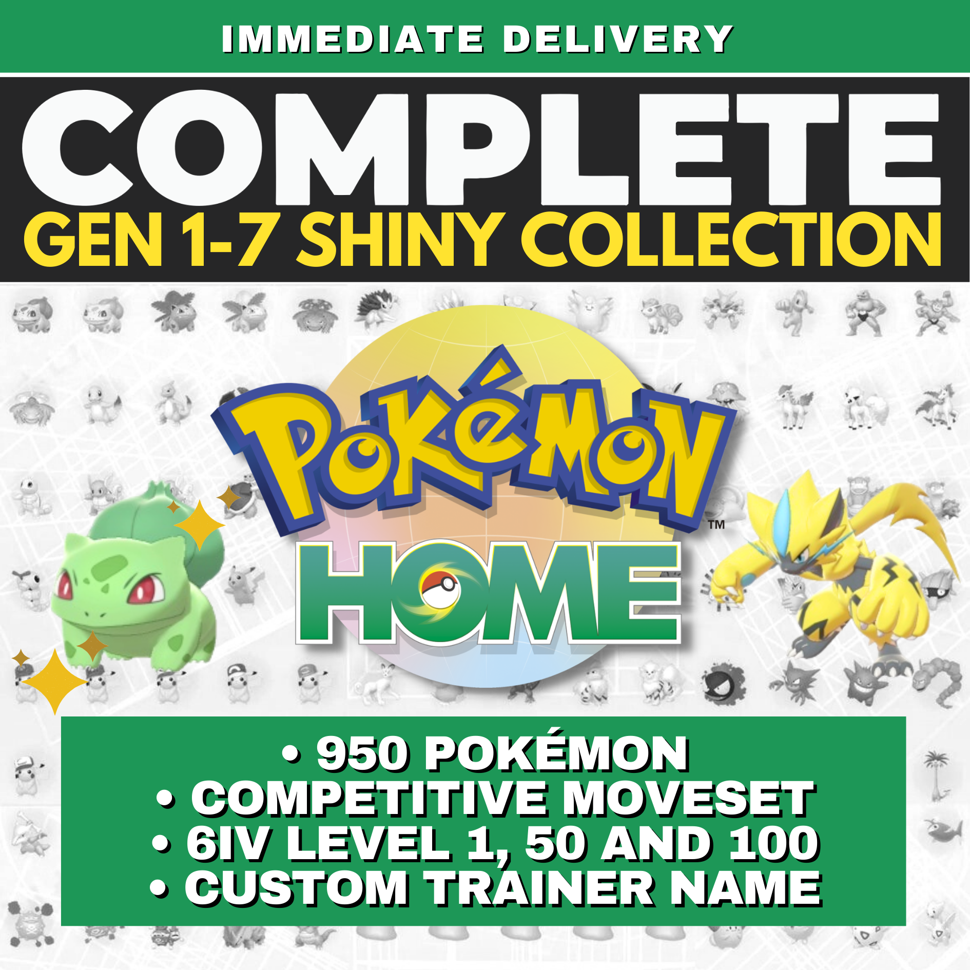 Pokémon Home Shiny Living Dex Generation 1-7 From Bulbasaur to Zeraora 950 Pokemon Compatible with Scarlet & Sword 6 IV by Il mio negozio | Shiny Living Dex