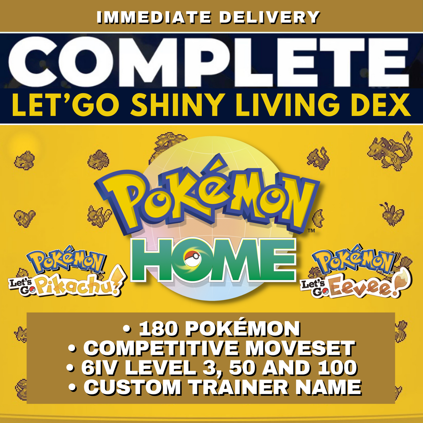 Pokemon Let’s Go Pikachu Eevee Complete Kanto Shiny Living Dex Custom OT name Pokedex Pokémon HOME Lets 6IV Competitive by Il mio negozio | Shiny Living Dex