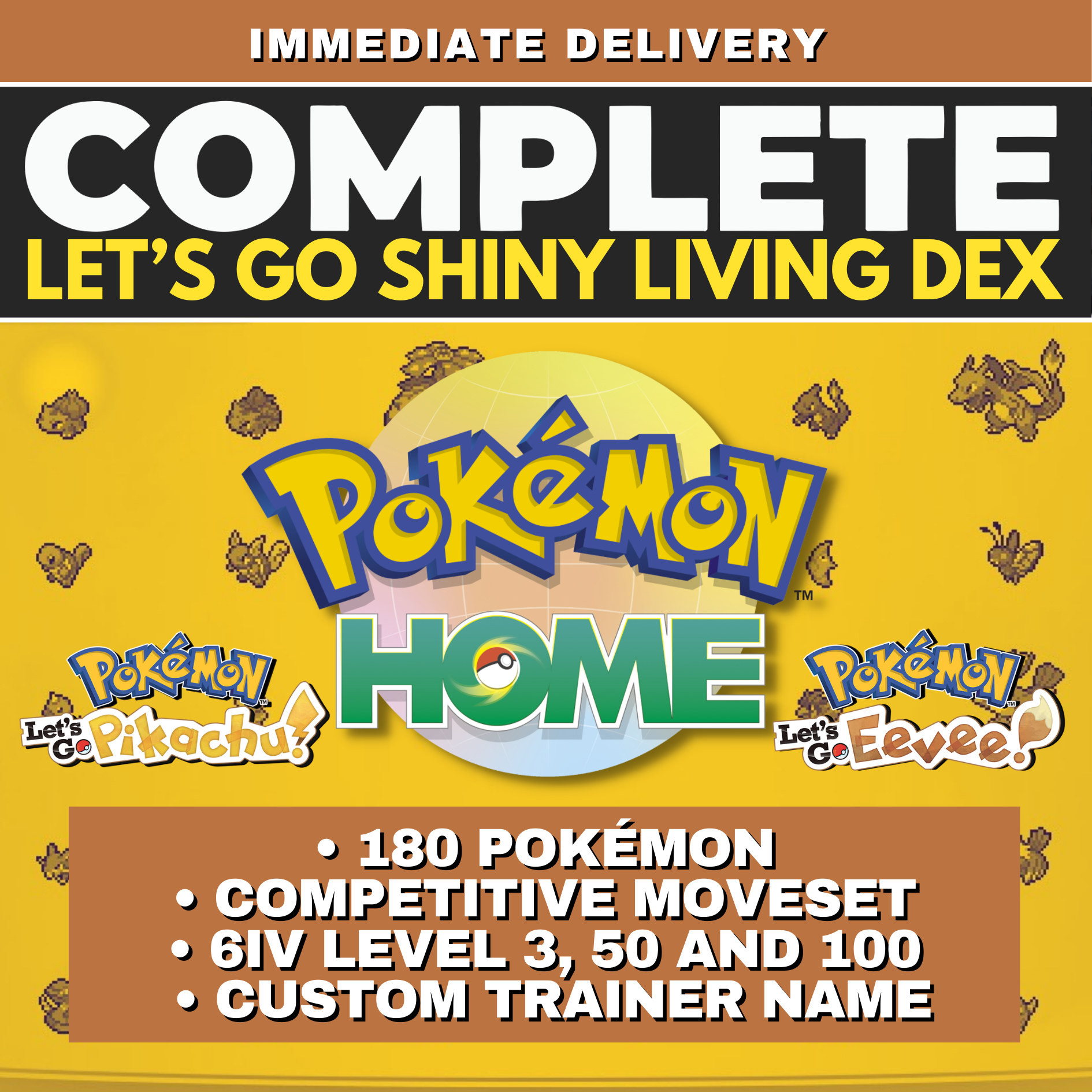 Pokemon Let’s Go Pikachu Eevee Complete Kanto Shiny Living Dex Custom OT name Pokedex Pokémon HOME Lets 6IV Competitive by Il mio negozio | Shiny Living Dex