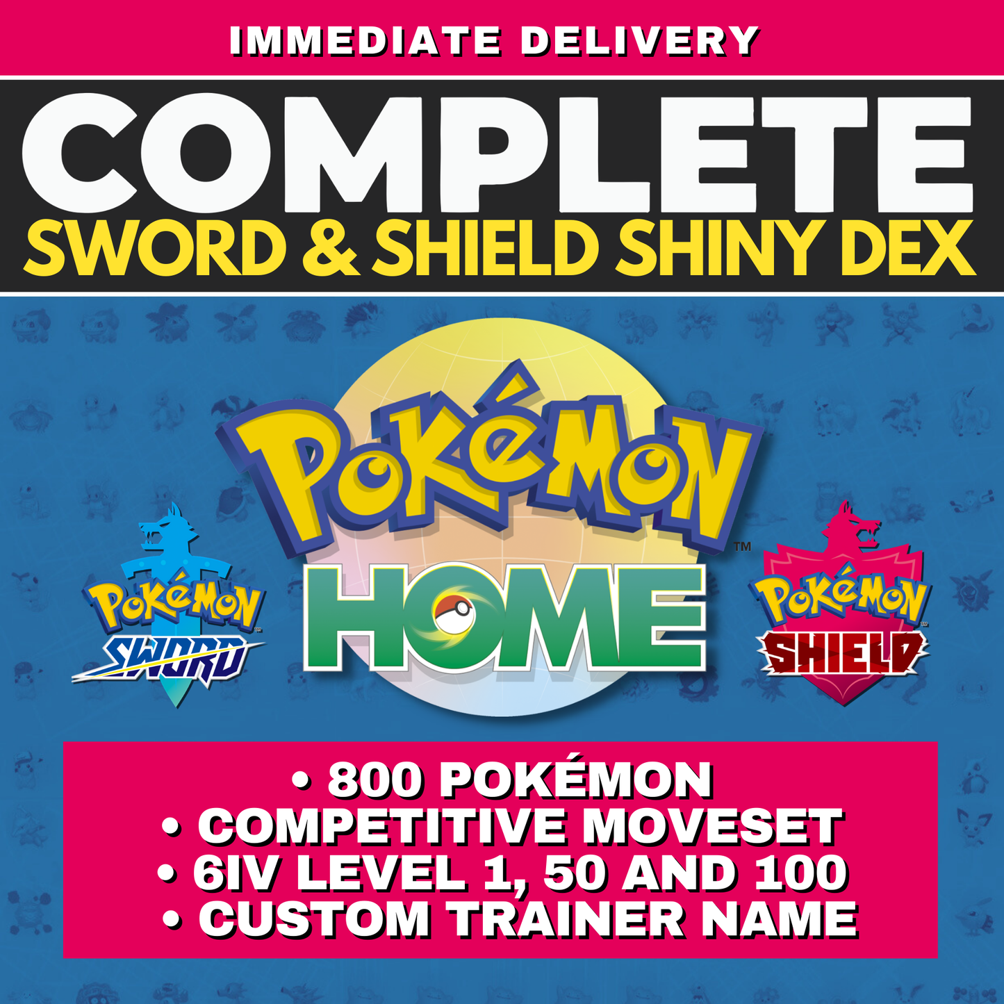 Pokémon Sword Shield Complete Shiny Living Dex 750 Custom OT Name Galar + DLC Pokedex Competitive Pokémon HOME 6 IV Legit by Il mio negozio | Shiny Living Dex